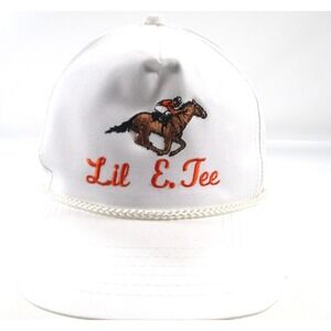 Vintage Youngan Lil E. Tee Race Horse Embroidered White Strap back Rope Hat Cap